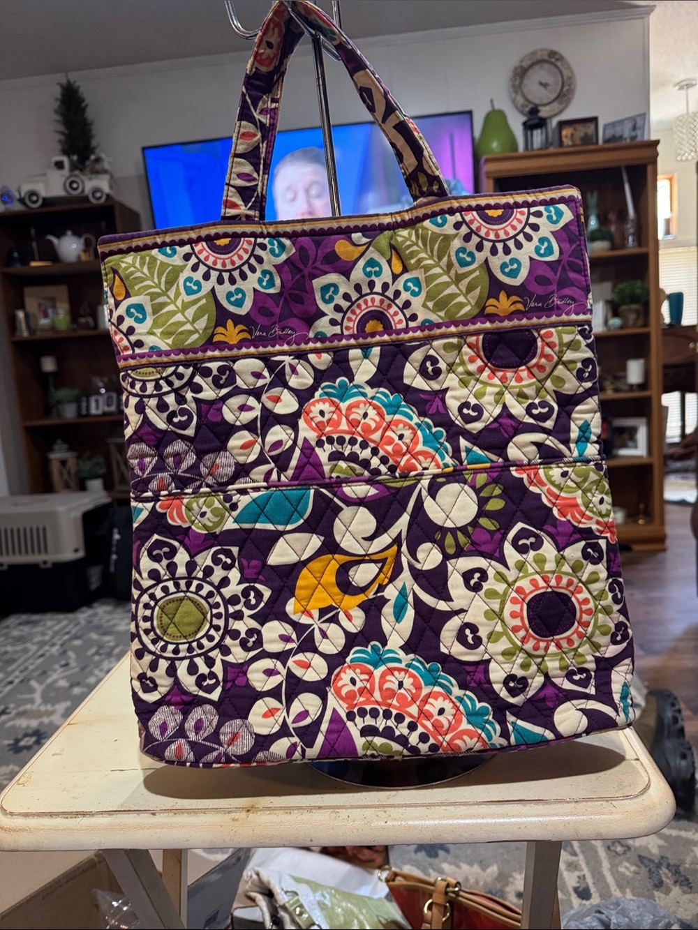 Vera Bradley tote bag in the retired "Plum Crazy" pattern.